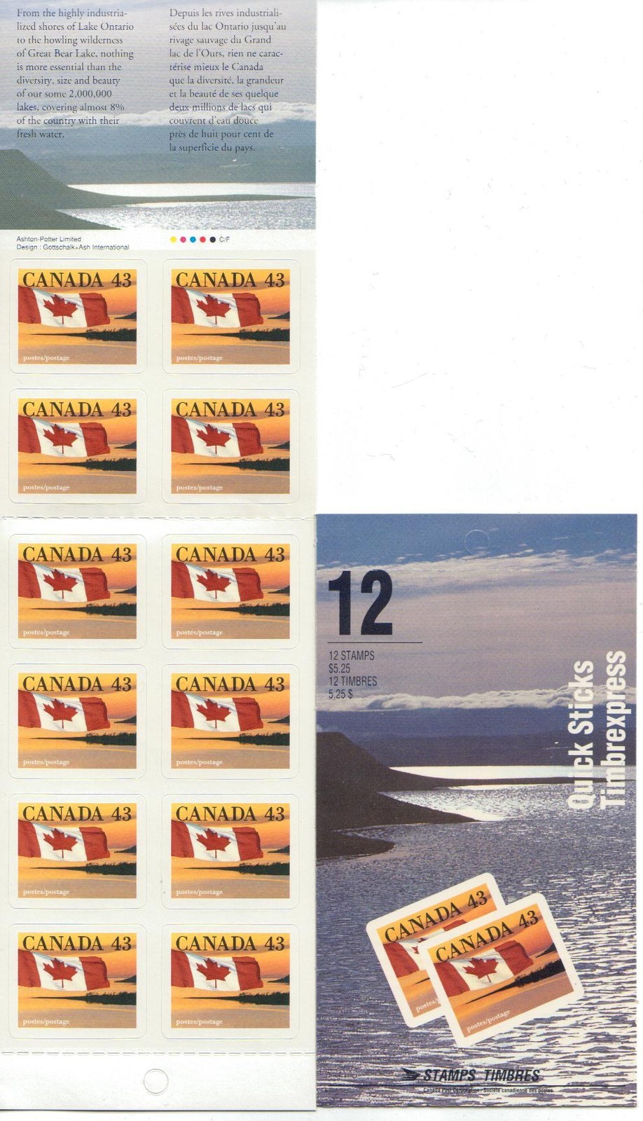 1993 CDN - BK158b (SB168) $5.25 43¢ Flag Definitive (Shore Left)